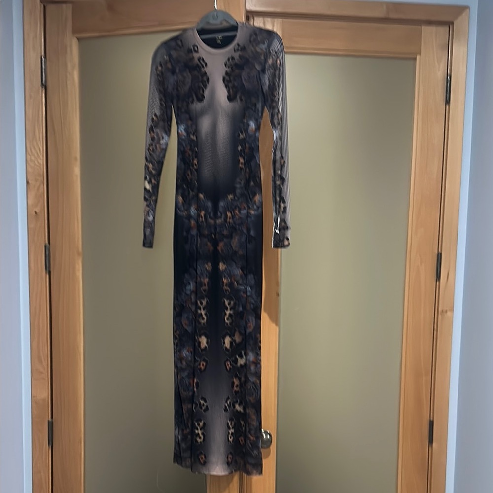 AFRM Elegant Black and Brown Patterned Dress